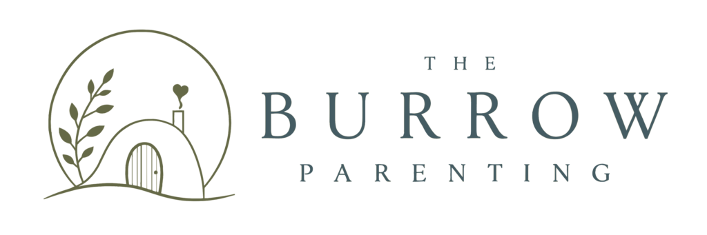 The Burrow Parenting logo, a line drawing of a cozy hillside burrow home with a heart-shaped puff of smoke, beside the words The Burrow Parenting